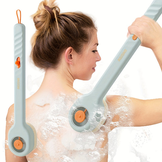 2-in-1 Push-Pull Liquid Bath Scrubber Brush with Long Handle & Bath Ball